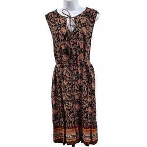 BeachLunchLounge Floral Paisley print Tan Orange Black dress Size XS